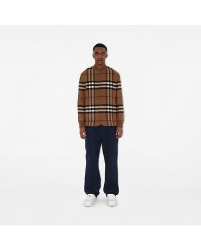 Burberry Check Wool Blend Bomber Jacket - Brown