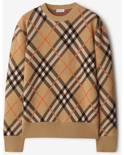 Burberry Check Wool Blend Sweater - Brown