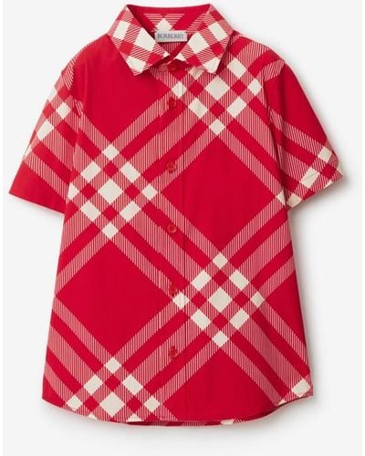 Burberry Check Stretch Cotton Shirt - Red