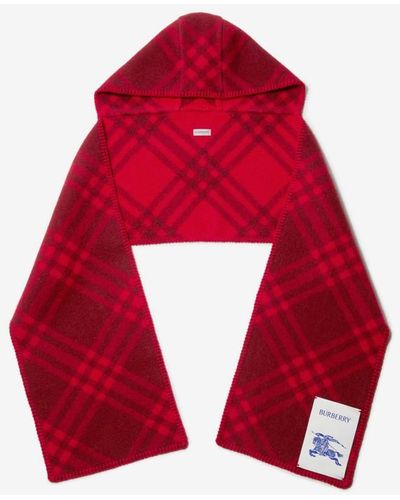 Burberry Hooded Checked Wool-jacquard Scarf - Red