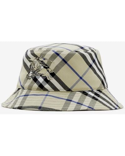 Burberry Check Cotton Blend Bucket Hat - White