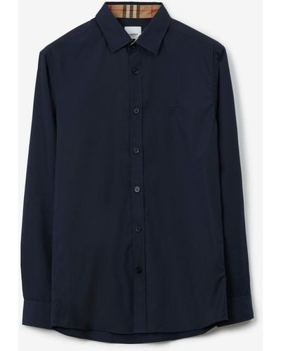 Burberry Slim Fit Monogram Motif Stretch Cotton Poplin Shirt - Blue