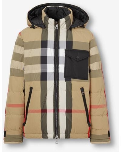 Burberry Check Nylon Reversible Hooded Puffer Jacket - Natural
