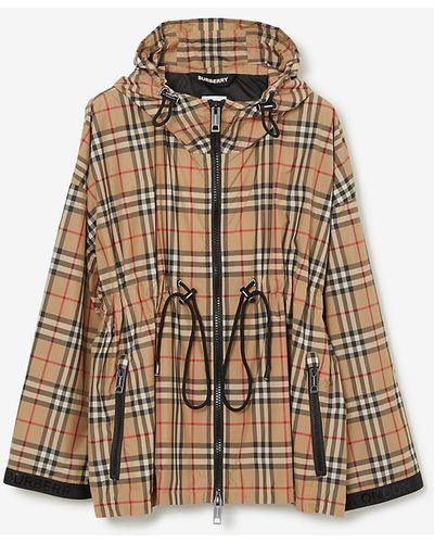 Burberry Logo Tape Check Hooded Jacket - Brown