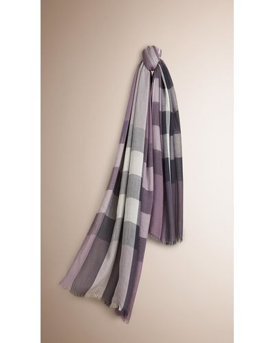 Burberry Check Modal Cashmere And Silk Scarf Lilac - Purple