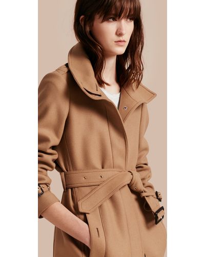 Burberry Technical Wool Cashmere Funnel Neck Coat Camel - Brown