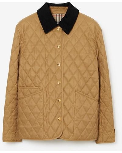 Burberry Corduroy Collar Diamond Quilted Jacket - Natural