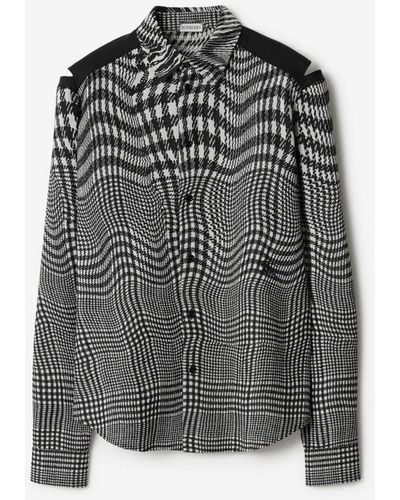 Burberry Warped Houndstooth Wool Shirt - Gray