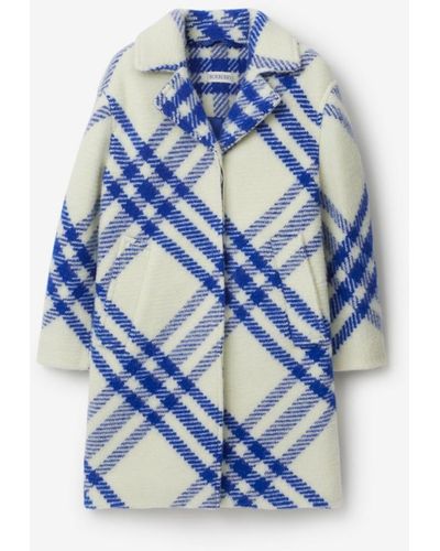 Burberry Check Wool Coat - Blue