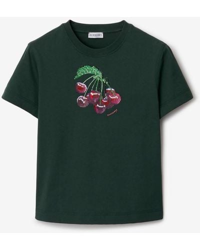 Burberry Boxy Crystal Cherry Cotton T-shirt - Green