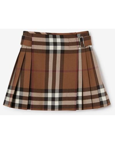 Burberry Pleated Check Wool Mini Kilt - Brown