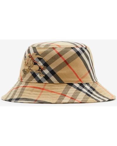 Burberry Check Cotton Blend Bucket Hat - Natural