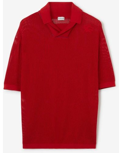 Burberry Silk Cotton Mesh Polo Shirt - Red