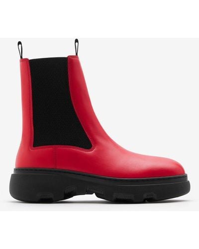 Burberry Leather Creeper Chelsea Boots - Red