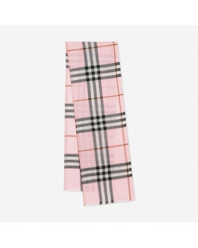 Burberry Check Wool Silk Scarf - Pink