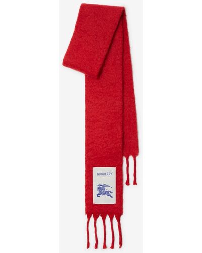 Burberry Narrow Wool Mohair Blend Scarf - Red