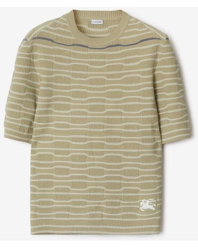 Burberry Striped Cotton Blend Top - Natural