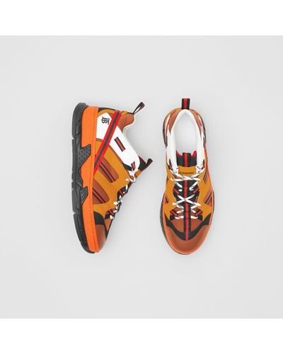 Burberry Nylon And Nubuck Union Sneakers - Orange