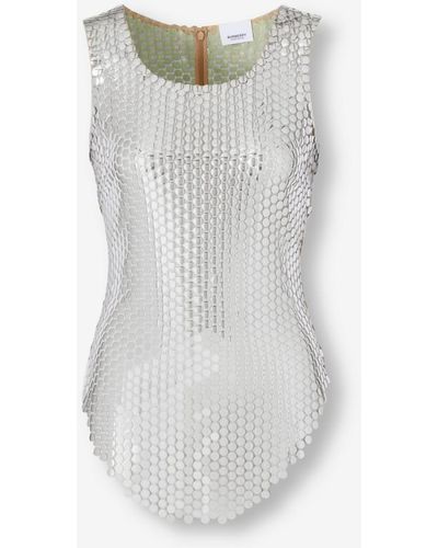 Burberry Metallic Paillette-embellished Mesh Top – Exclusive Capsule Collection - Grey