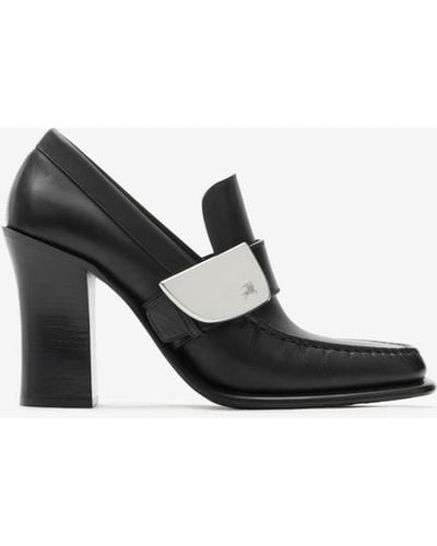 Burberry Leather London Shield High Heeled Loafers - Black