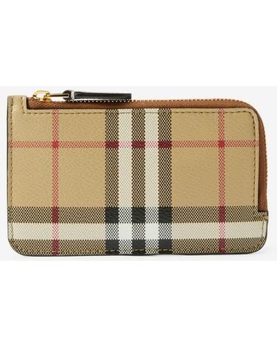 Burberry Check Zip Card Case - Natural