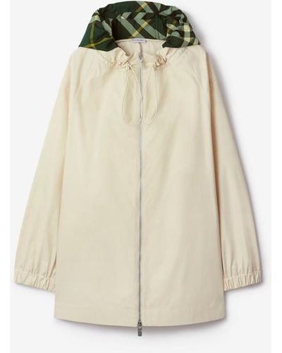 Burberry Check Hood Gabardine Parka - Natural