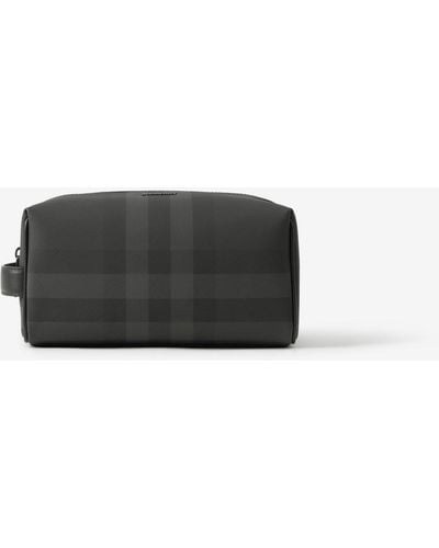 Burberry Check And Leather Travel Pouch - Black