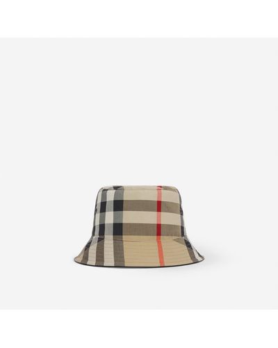 Burberry Exaggerated Check Cotton Bucket Hat - Natural
