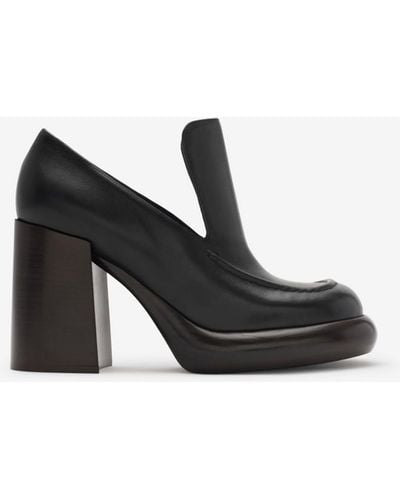 Burberry Leather Wedge Heeled Loafers - Black