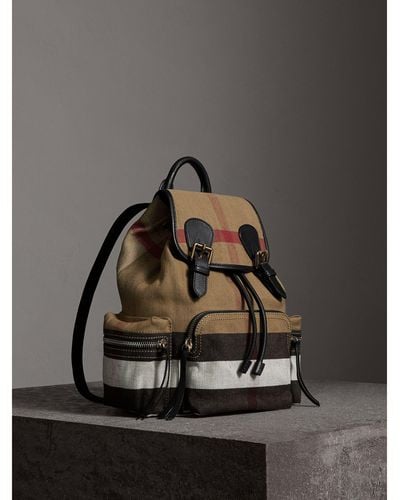 Burberry The Medium Rucksack In Canvas Check And Leather - Black
