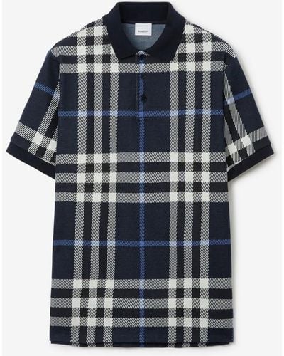 Burberry Cotton Check Polo Shirt - Blue