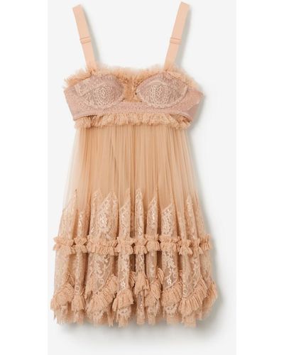 Burberry Tulle And Lace Baby Doll Dress - Natural