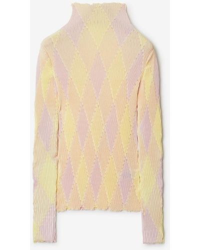 Burberry Argyle Cotton Silk Sweater - Natural