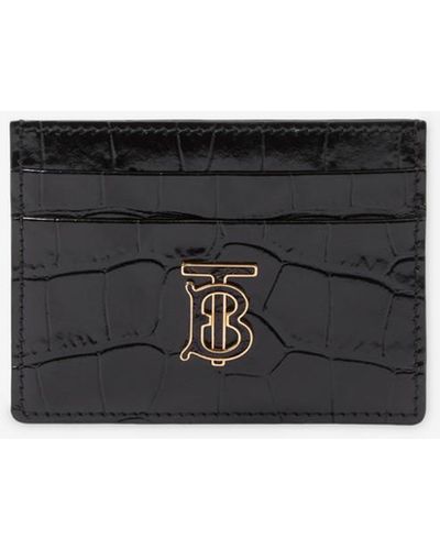 Burberry Embossed Leather Tb Card Case - Black