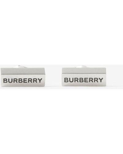 Burberry Logo Engraved Palladium-plated Cufflinks - White