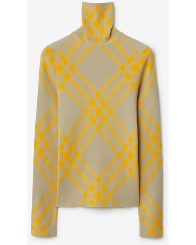 Burberry Check Wool Blend Sweater - Yellow