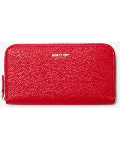 Burberry Large Leather Zip Wallet - Red