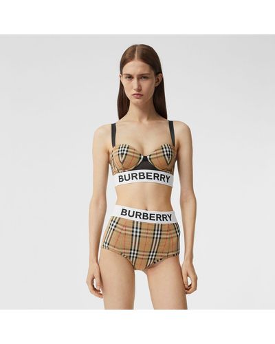 Burberry Bikinioberteil mit Vintage Check-Muster und Logostreifen - Natur