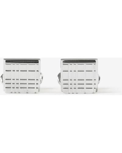Burberry Boutons de manchette carrés plaqués palladium avec check - Blanc