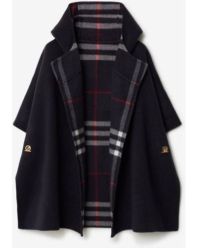 Burberry Cashmere Reversible Hooded Cape - Blue