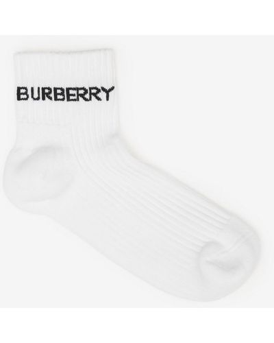 Burberry Logo Intarsia Cotton Blend Ankle Socks - White