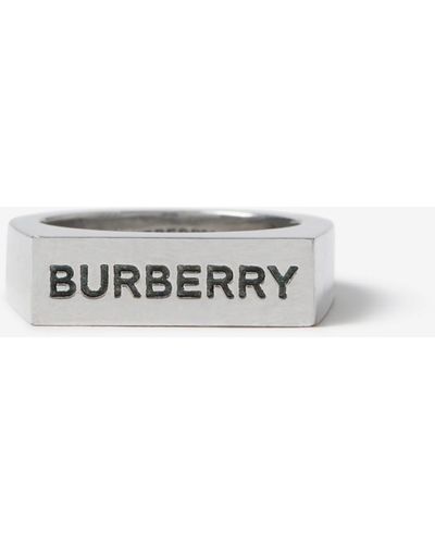 Burberry Logo Engraved Palladium-plated Signet Ring - Metallic