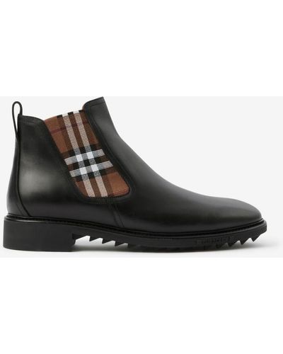 Burberry Leather Check-detail Chelsea Boots - Black