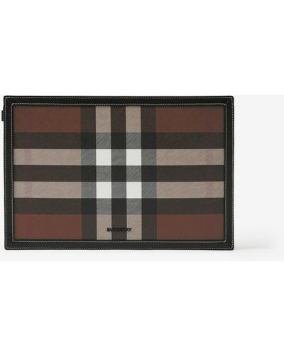 Burberry Check And Leather Zip Pouch - Black