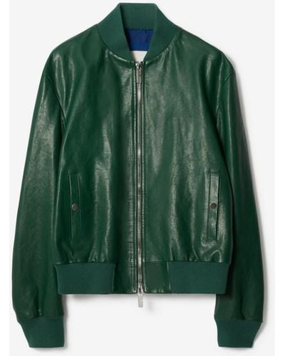 Burberry Leather Bomber Jacket - Green