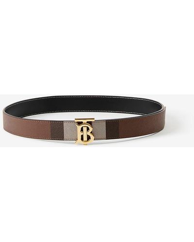 Check and Leather Reversible TB Belt in Dark Birch Brown - Women |  Burberry® Official