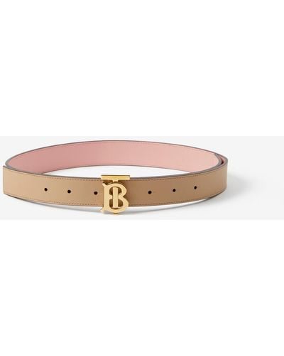Burberry Leather Reversible Tb Belt - Natural