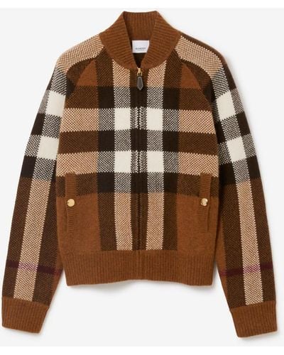 Burberry Check Wool Cashmere Bomber Jacket - Brown
