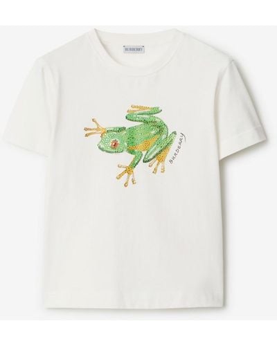 Burberry Boxy Crystal Frog Cotton T-shirt - White
