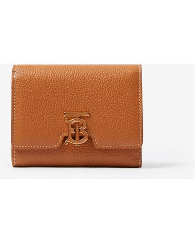Burberry Grainy Leather Tb Compact Wallet - Brown